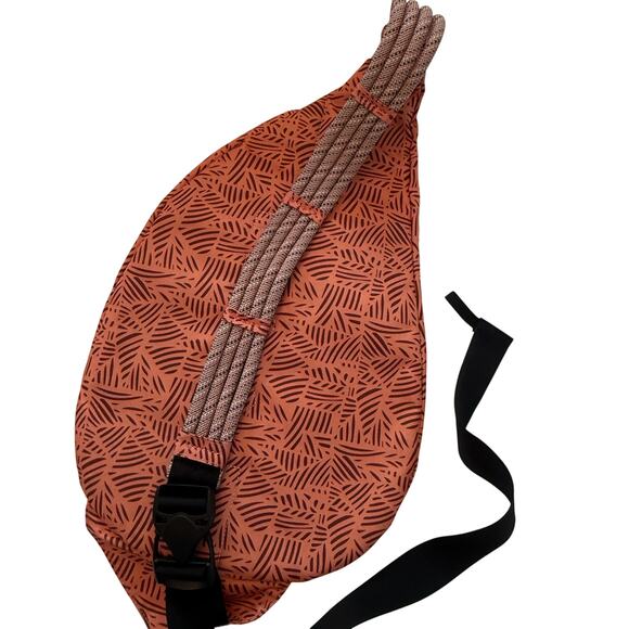 KAVU Rope Sling Bag Rust Terracotta Black Leaf Pattern Crossbody Backpack - Picture 2 of 10